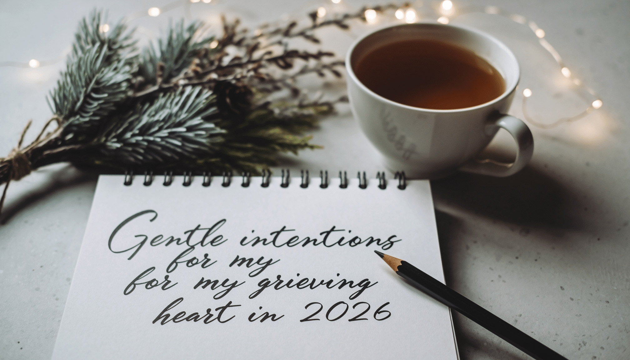 Journal that says Gentle Intentions for my Grieving Heart in 2026